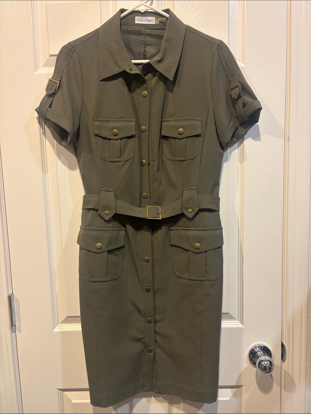 Calvin Klein Military-Inspired Olive Utility Shirt Dress